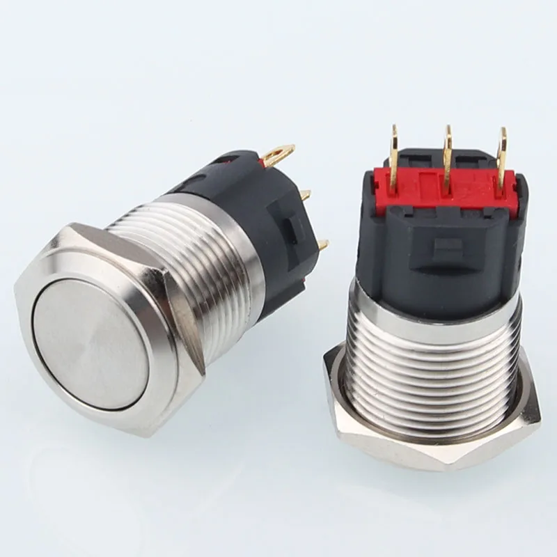 Plane switch without light/IP66/1NO1NC 3Pin 16mm metal button self-locking momentary
