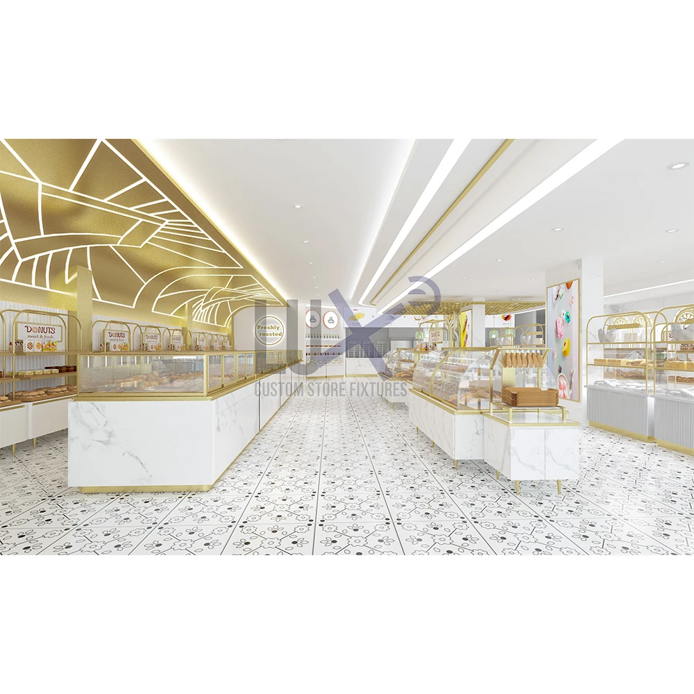 LUX Whole Shop Interior Design Decoration Showcase Bakery Pastry Cake Stand Up Display Rack Furniture