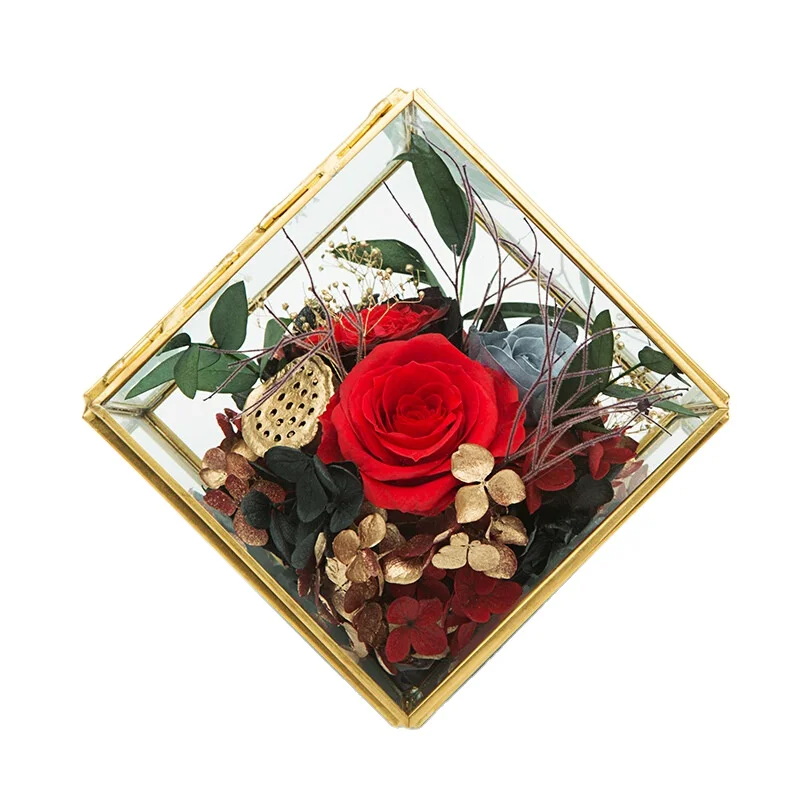 Austin Rose Eternal Life Preserved Fresh Flower Gift Box Glass Glod Cabinet Husband Home Valentine Women Gift
