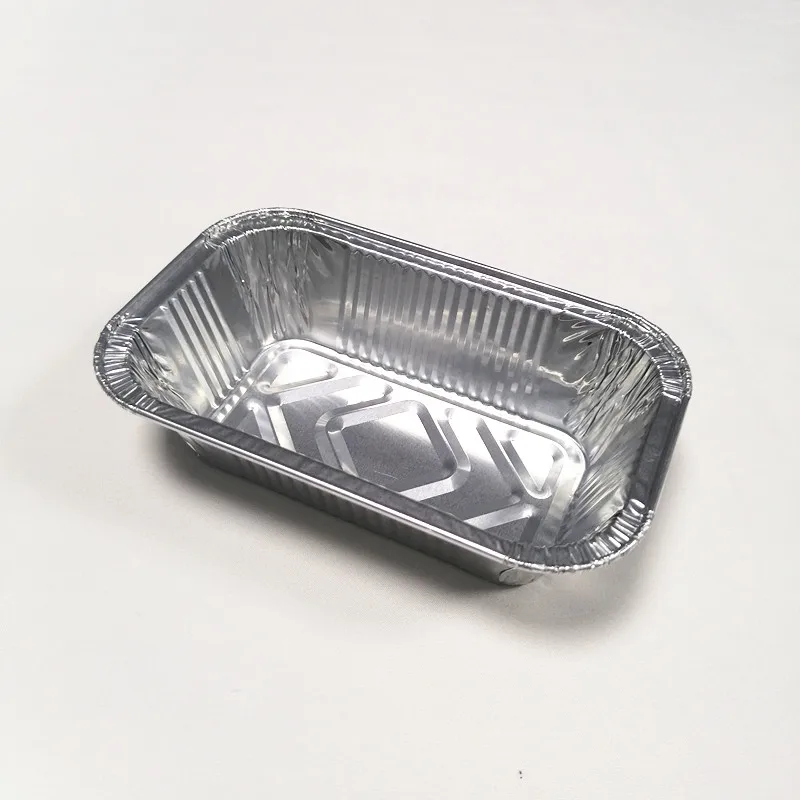 Full curved edge 250ml rectangular disposable aluminum foil pet food boxes with clear lids foil baking trays aluminum loaf pans