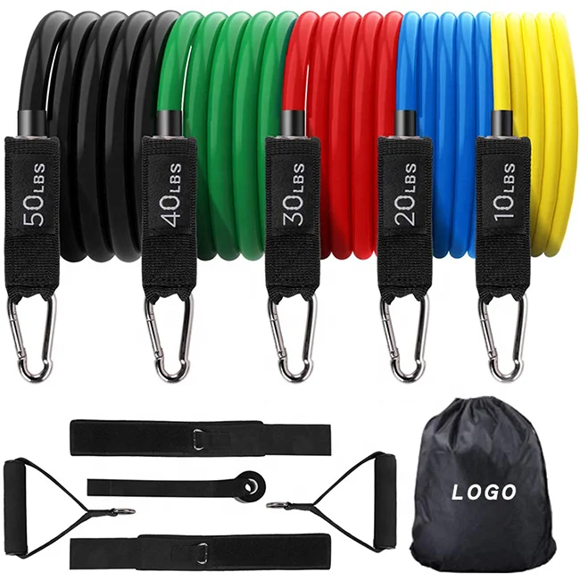 High Quality 11Pcs Latex Resistance Bands Set  Exercise Workout Fitness gym Elastic rubber tube