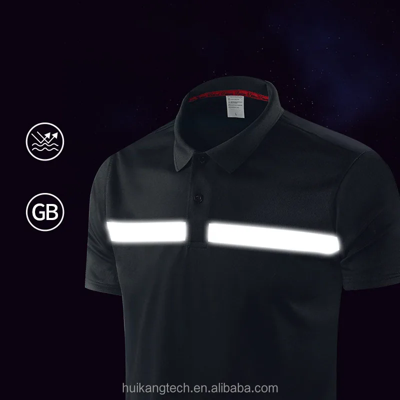 Black Work Shirt Men Safety Polo Shirt Summer Construction Workwear With Reflective Stripes