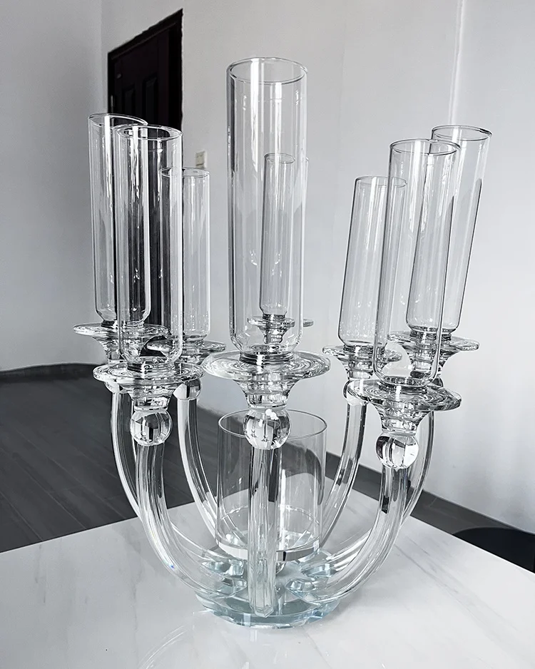 Wedding Centerpieces With Flowers And Light 8 Arms Crystal Clear Candelabra Hurricanes Candlesticks