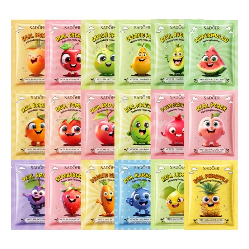 OEM SADOER fruits flavor facial mask watermelon banana pineapple mango avocado vitamin c nicotinamide moisturizing face mask