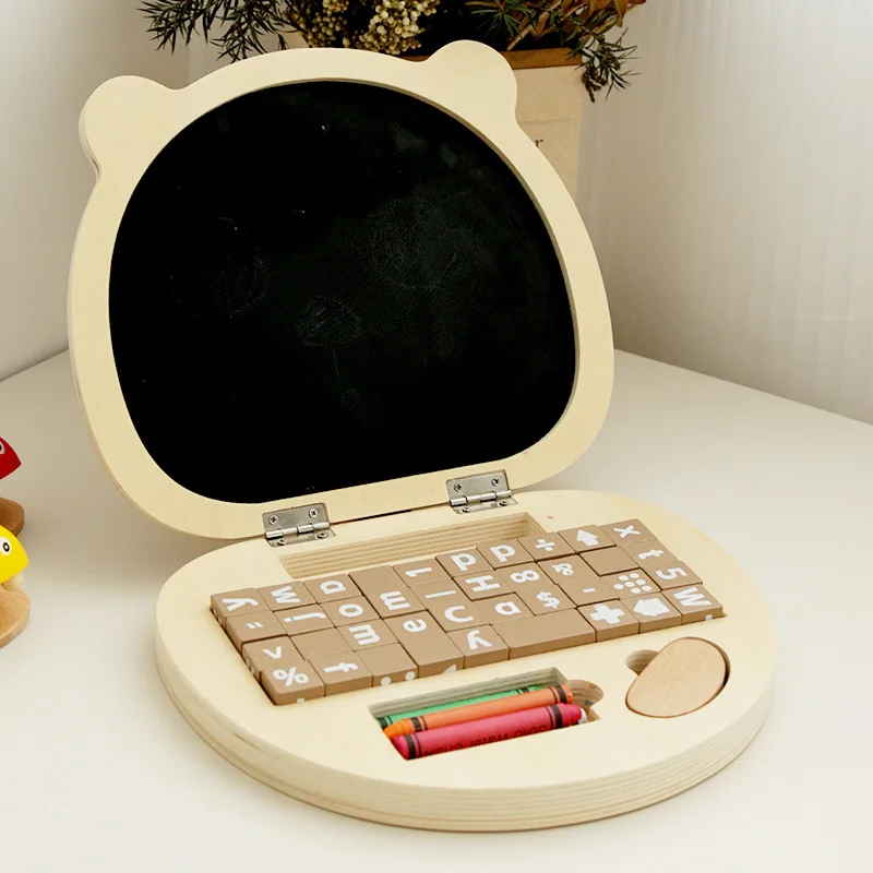 2025 Children Creative Notebook Computer Design Wooden Game Kids Early Educational Montessori Drawing Board Block Puzzle Toy