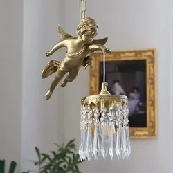 Crystal Lamp all copper crystal brass flower angel wall lamp