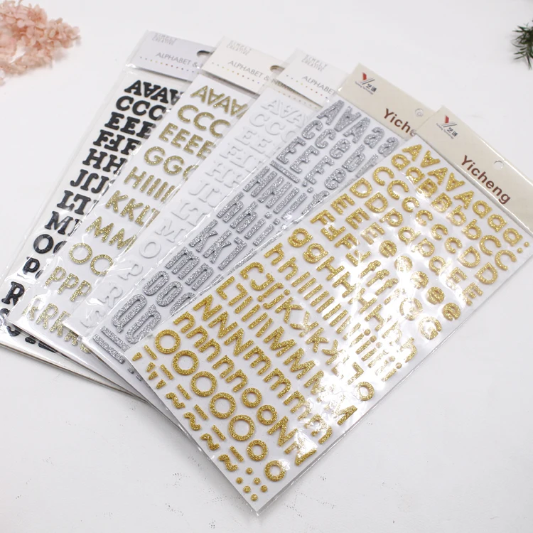 Custom Glitter Alphabet letters sticker Sheets for Scrapbook