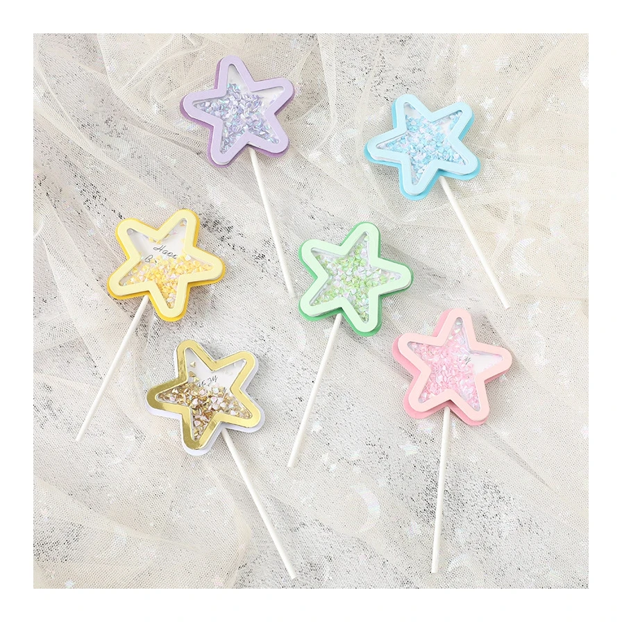 LEMON Star Makaron Glitter Confetti Cake Topper Baby Shower Birthday  Anniversary Party Decorations Supplies Kid Girl