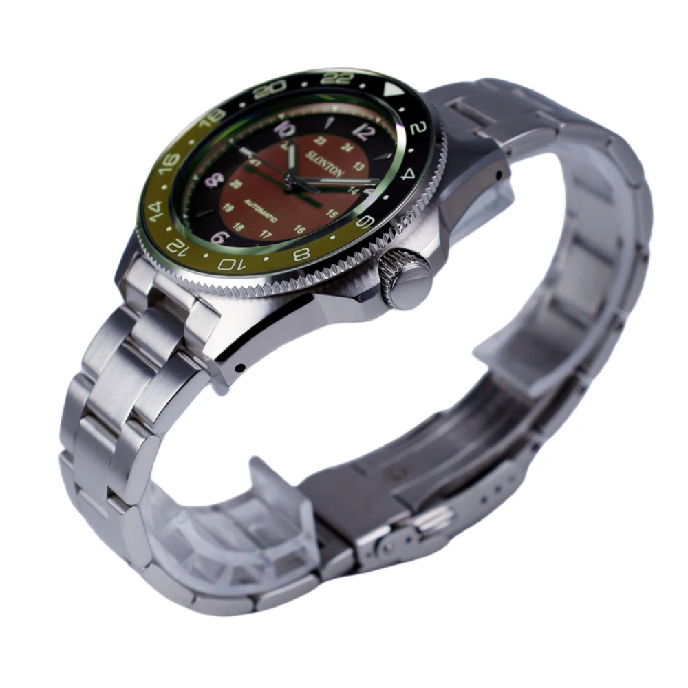 Slonton Luxury Automatic Diver Watch Luminous Round Analog Dial with Seiko Movement Stainless Steel Bracelet Wristwatch