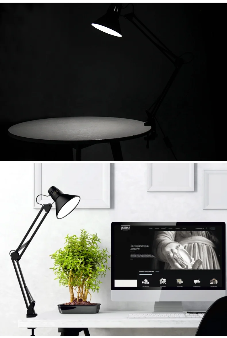 SML Swing Arm Desk Lamp with Clamp Mount Office Bedroom Table Lamp Metal Neck Home Essentials Reading Light