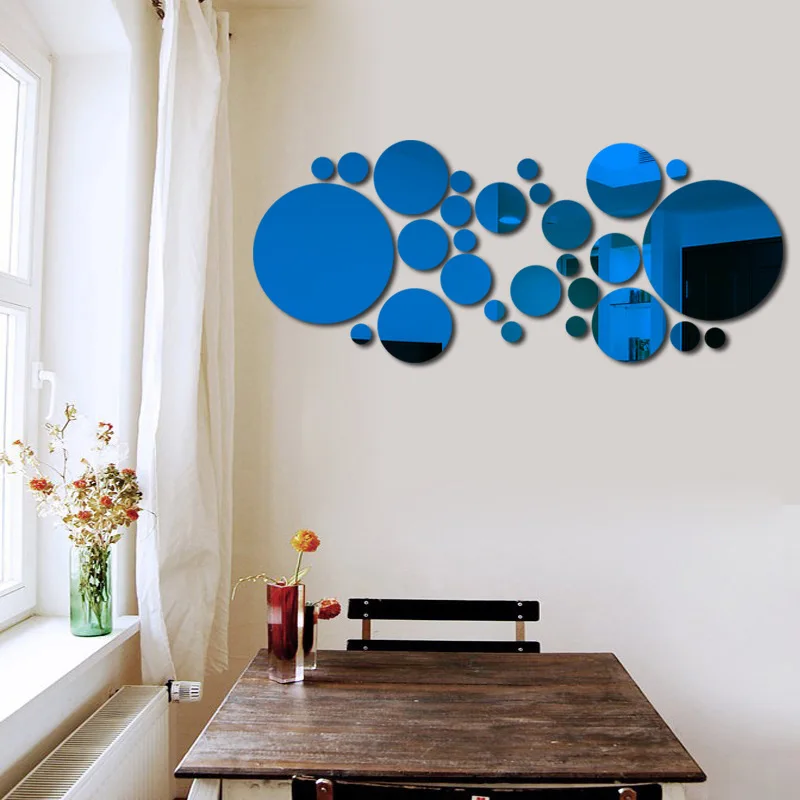 32Pcs/Set Creative Acrylic Wall Mirror Stickers Bedroom Living Room TV Background Wall Decoration Fashion Round Mirror Sticker