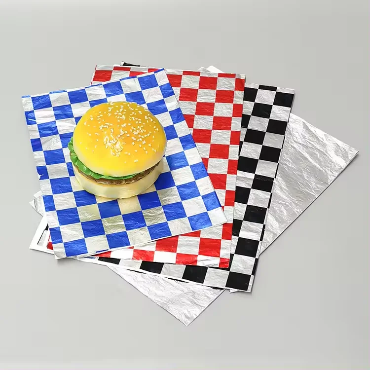 Disposable food grade burger sandwich paper checkered aluminum foil paper wrap greaseproof foil paper
