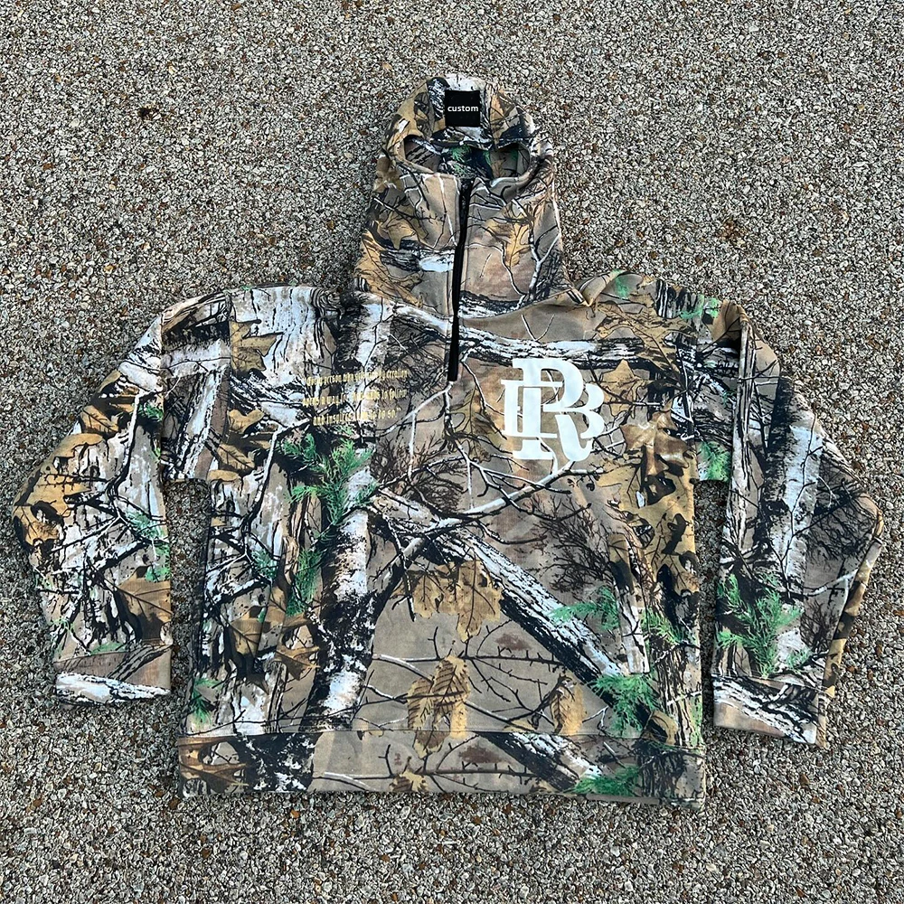 Custom Wholesale Camouflage Hoodie Pullover Oversized Embroidered Digital Printed Real Tree Zip up Camo Hoodie Men