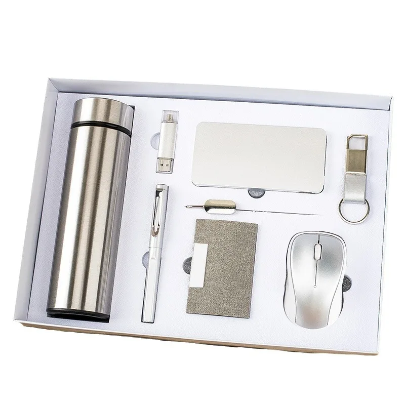 Thermos flask + USB flash drive + pen + notebook + mouse + bookmark + logo power bank set corporate gift set luxury promotion