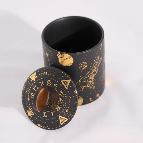 Tarot design spiritual candle jar healing black candle vessels unique design special round empty ceramic candle jar