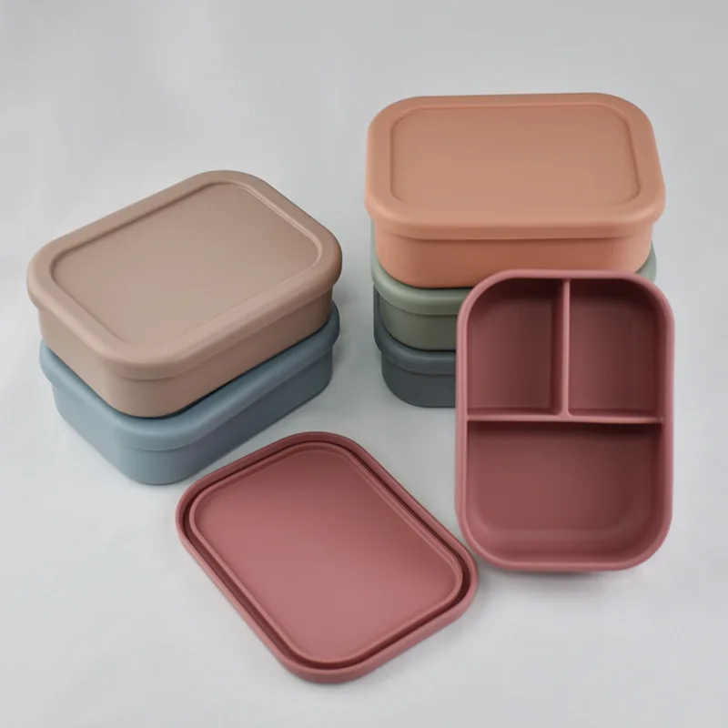 3 compartments dough container silicon dividers rectangular large silicone partition lunch box with lid