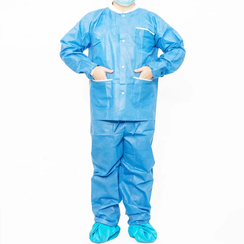 Factory Custom Disposable Lab Coats Medical SMS Non woven Lab Coat /Gown with White /Blue Color