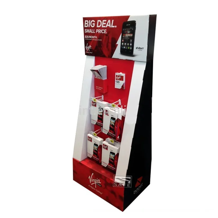 
Cardboard Phone Case Back Cover Products Advertising Hook Floor Display Stand For Mobile Phone Accessories 