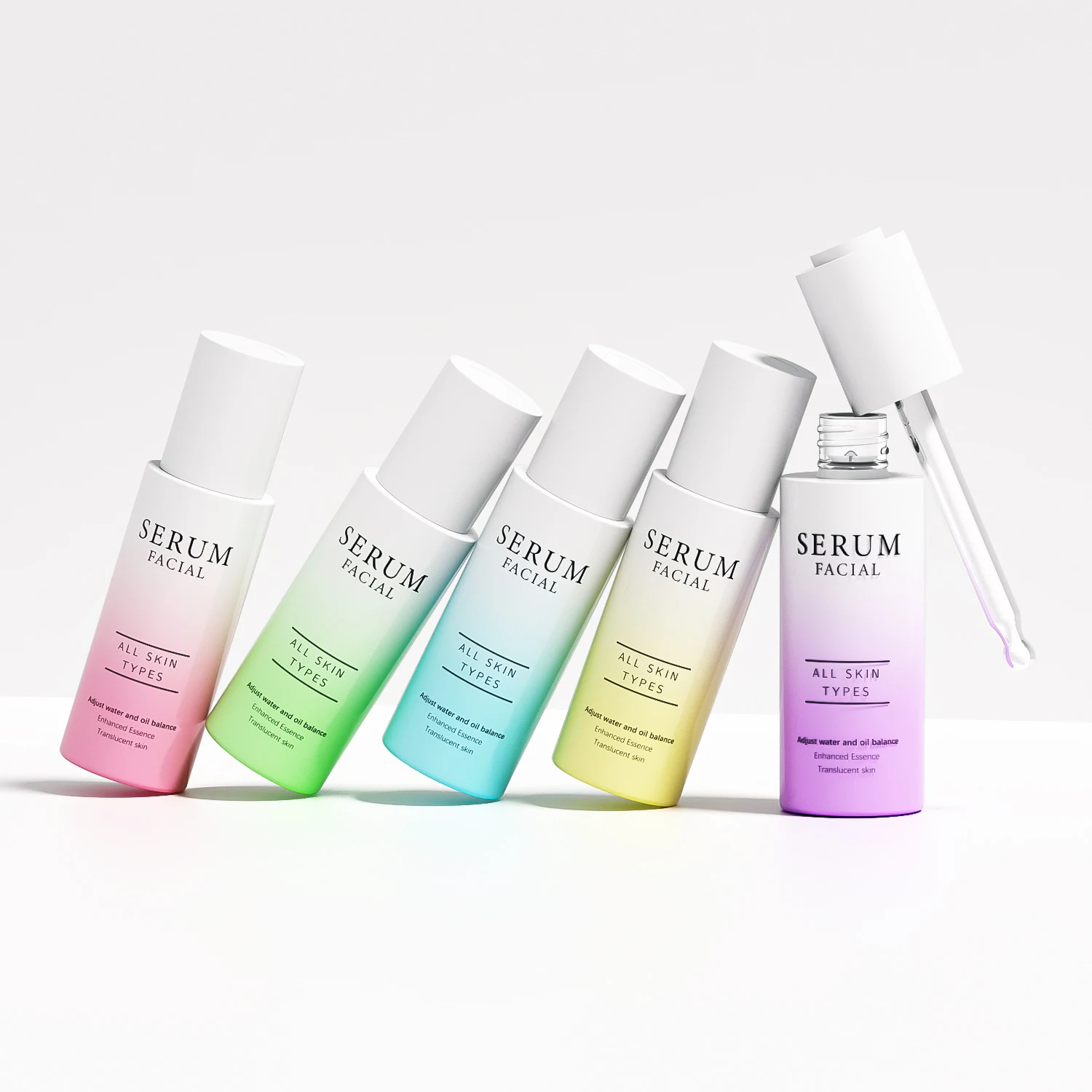 Custom frosted serum oil bottle push button cap pink purple blue white color glass cosmetic press pump dropper bottle