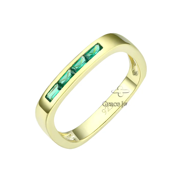 Grace Jewelry Customize Square Dainty Finger Cubic Zirconia Gold Plate 925 Sterling Silver Women Jewelry Rings For Girls Women