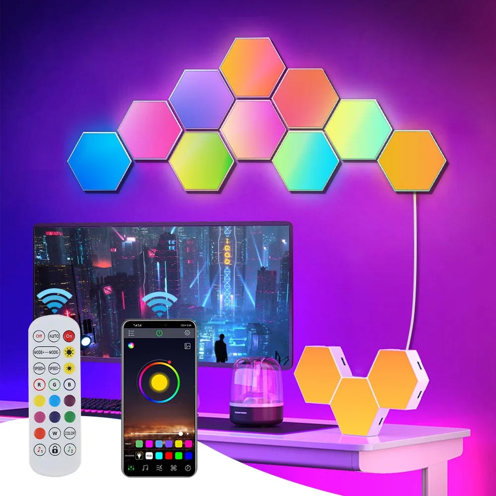 3-12 шт. RGB BT светодиодный шестигранный настенный светильник с дистанционным управлением через приложение ночник для компьютера игровой комнаты спальни прикроватное