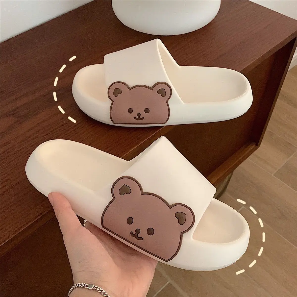 Ladies House Shoes Flat Slippers For Women Indoor Bear Slippers