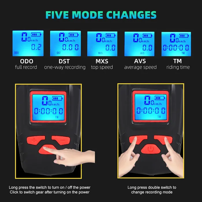 Bicycle With IPX-5 Waterproof Stopwatch LED Bike Light Bike Horn Light Speedometer