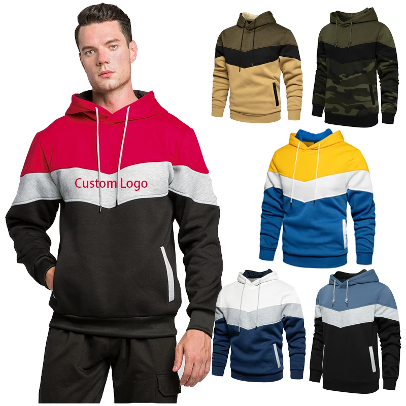 EVERTOP  Color Block Pullover casual Two Tone Hoddies Sudadera Hooded Plus Split Color novelty with pocket Streetwear For Men