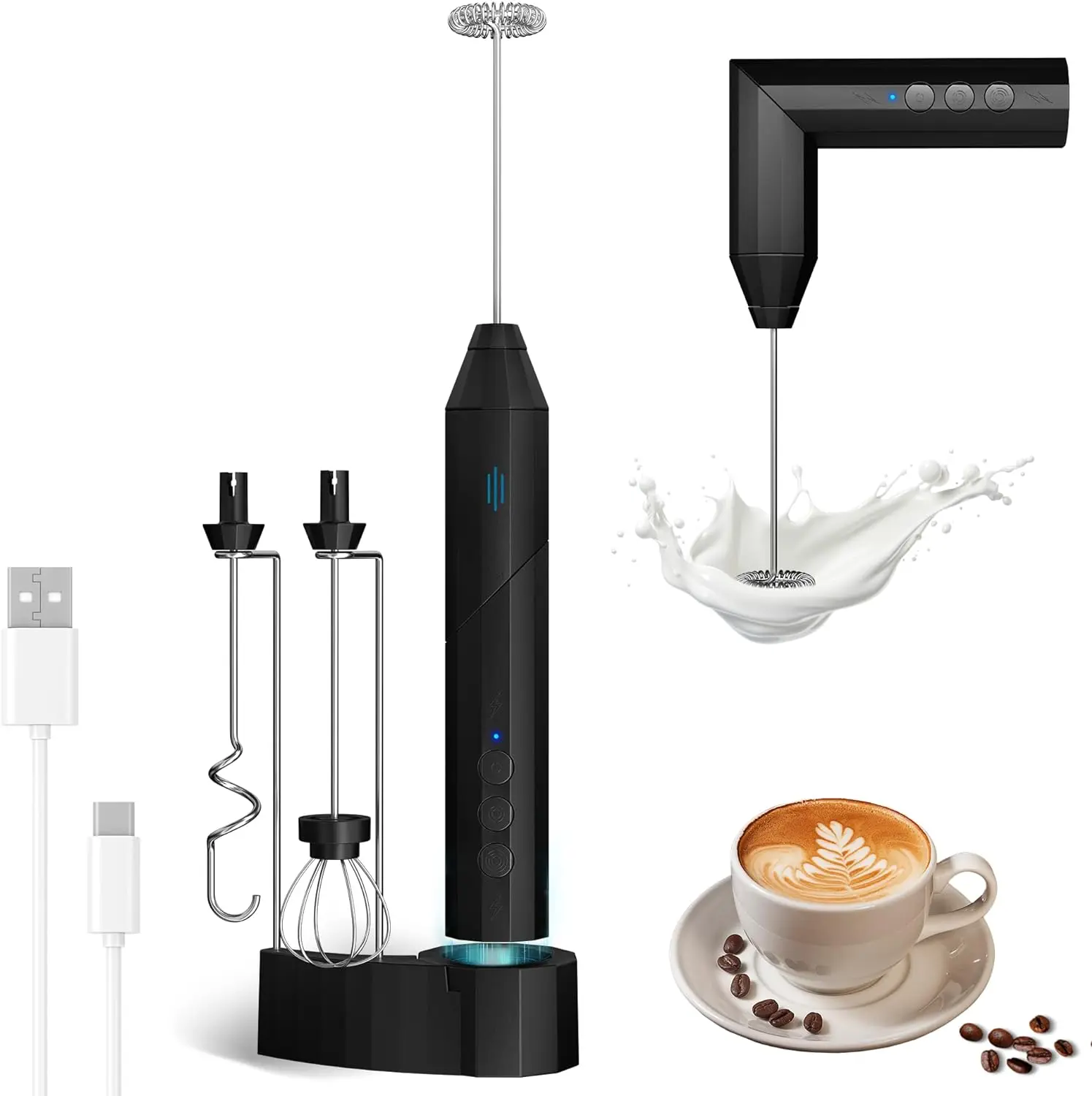 Milk Frother Electric Whisk with 3 Heads 3 Speeds Drink Mixer Coffee Frother Foam Maker For Latte,Cappuccino, Hot Chocolate, Egg