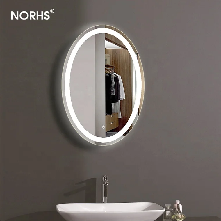 Fashion oval LED interior decorative anti-fog illuminated bathroom smart mirror with light