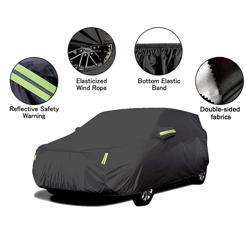 190  Polyester taffeta hot-sellingUniversal Full Black Car Covers Outdoor UV Snow Resistant Sun Protection Cover for Suv Jeep Se