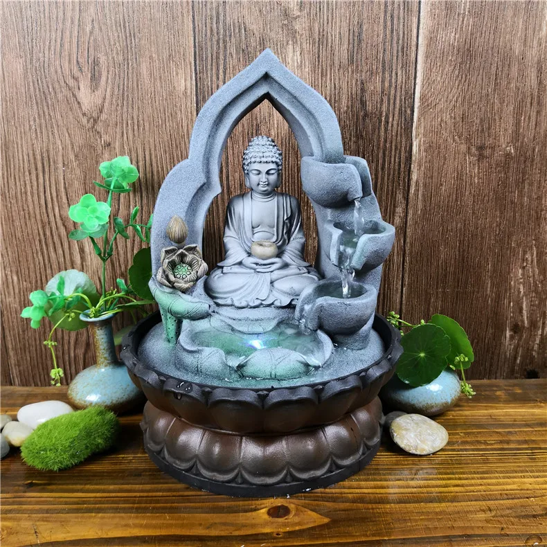 hintcan new table resin fountain LED bubble fountain wall crafts creative Buddha water sculpture