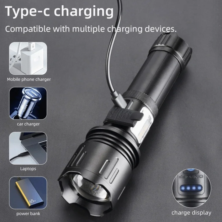 White Laser Bead Zoomable Power Bank Waterproof Rechargeable Usb Led Tactical Torch Work Light Lanterns Outdoor Flashlights