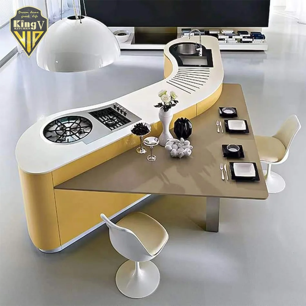 Modern style arc paint special-shaped island custom Foshan factory direct sales