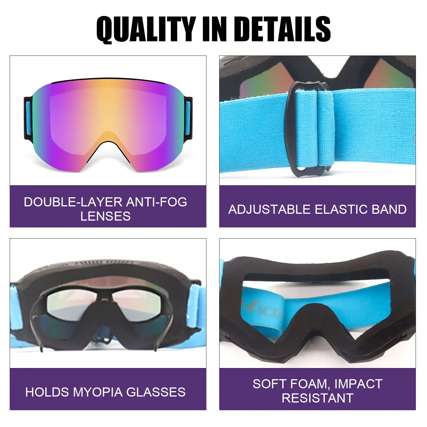 Hot Sale Amazon Google Board Eyewear UV400 Two-layer Lens Goggle Antifog Snow Safety Glasses Polarized Snowboard Goggles