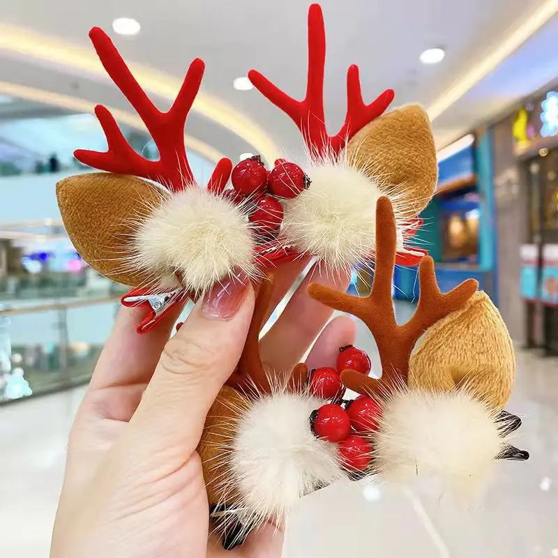 Deer Horn Christmas Hairclips Hair Accessories Party Jewelry Elk Hairpins Bell Hair Clip Antler Christmas Headbands For Women