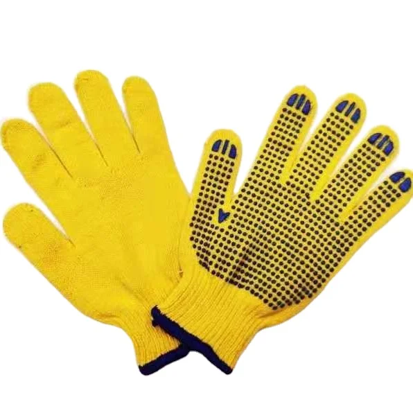 Wholesale Labor Protection Red Knitted Cotton Safety Glove With PVC Dots Seamless Yarn Knitted Personal Protective Equipments