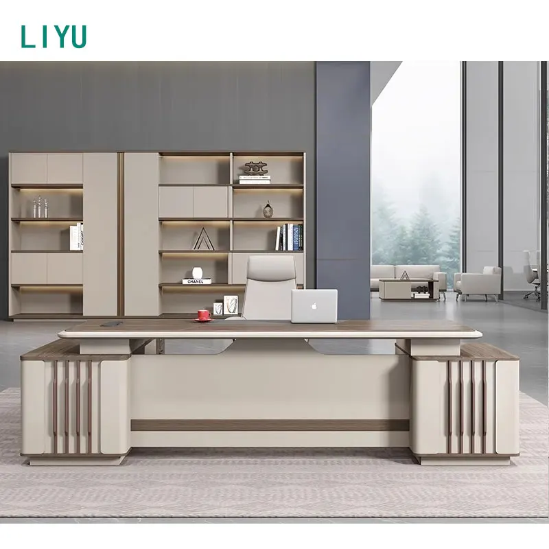 Liyu furniture Ceo Modern Wood scrivanie L Shape Luxury Executive Works Manage Table and chair set Office Desks