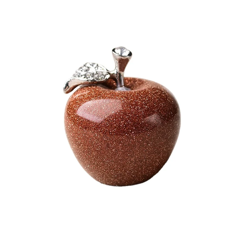 Hand Carved Polished Crystal Stone Gold Sandstone Crystal Apple For Christmas Decoration Gifts