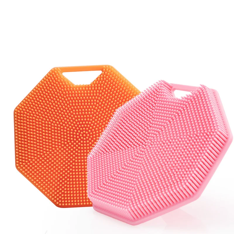 Handheld Octagonal Silicone Bath Brush with Suction Cup Baby Soft Silicone Body Shampoo Brush