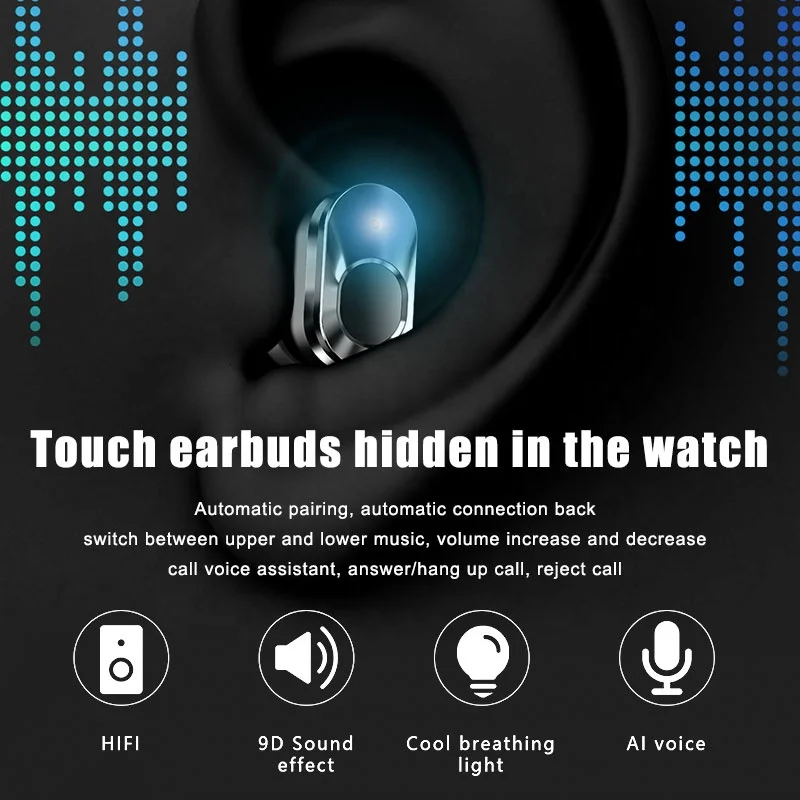 Беспроводные наушники 2 в 1 Montre Connect te GPS TWS Airbud круглые умные часы со скрытыми наушниками-вкладышами