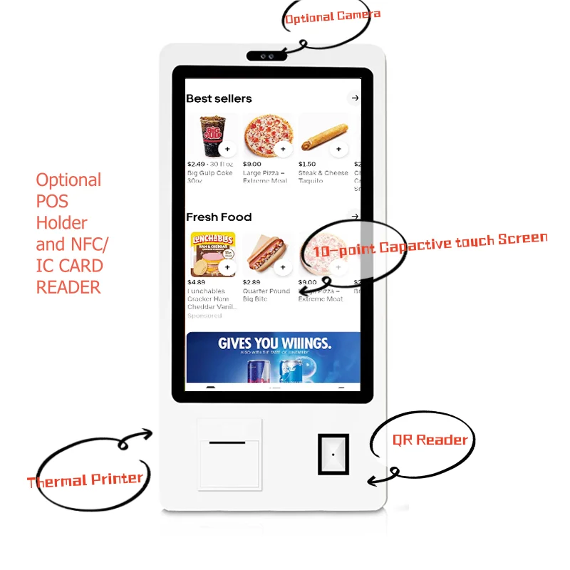 All in One Self-Service POS Kiosk for Supermarket Bluetooth Windows Ordering & Payment Machine with SDK Function