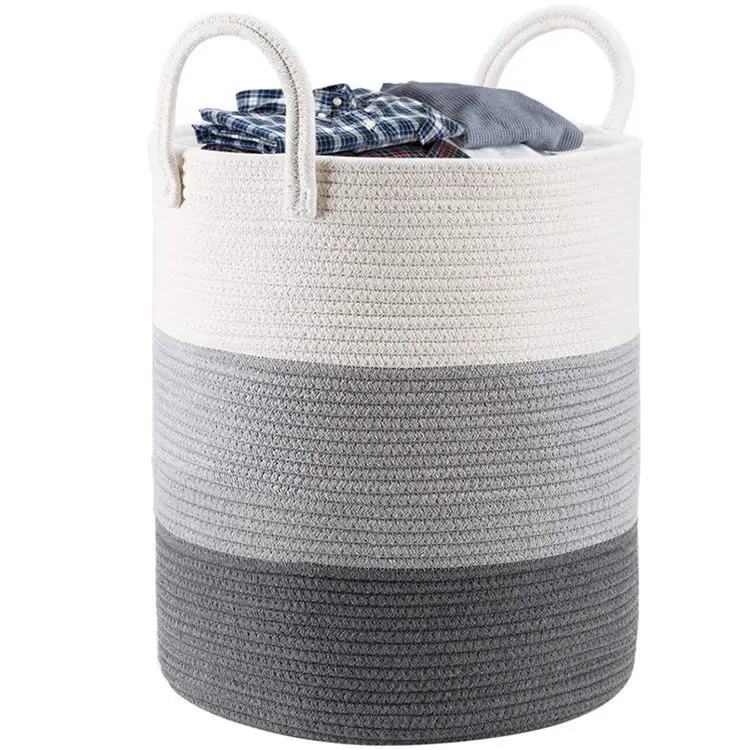 Collapsible Woven Baby Blanket Hamper Large Tall Foldable Cotton Rope Laundry Basket