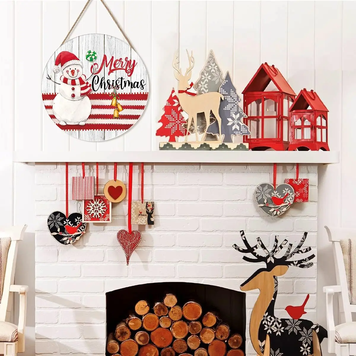 Custom Christmas Round Wooden Plaques Front Door Hanger wreath sigmns Welcome wood Sign with