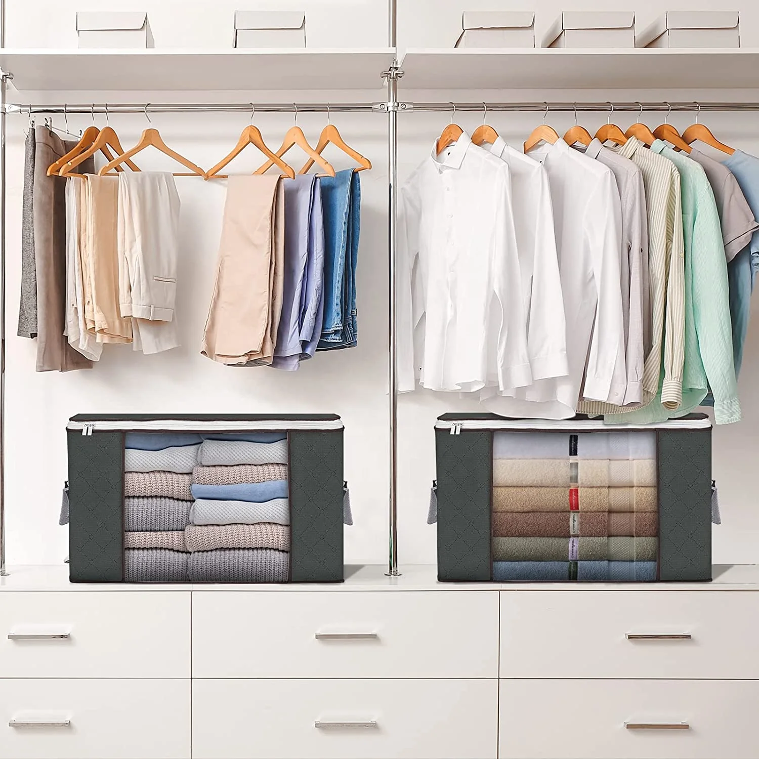 Hot Sale Large Capacity Bag Clear Window Folding Clothes Storage Organizer Fabric Under Bed Storage Bag