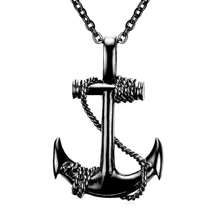 Black Tone Anchor Charm Pendant Necklace High Quality Gold Plated Jewelry Men Fashion Design Simple Anchor Necklaces