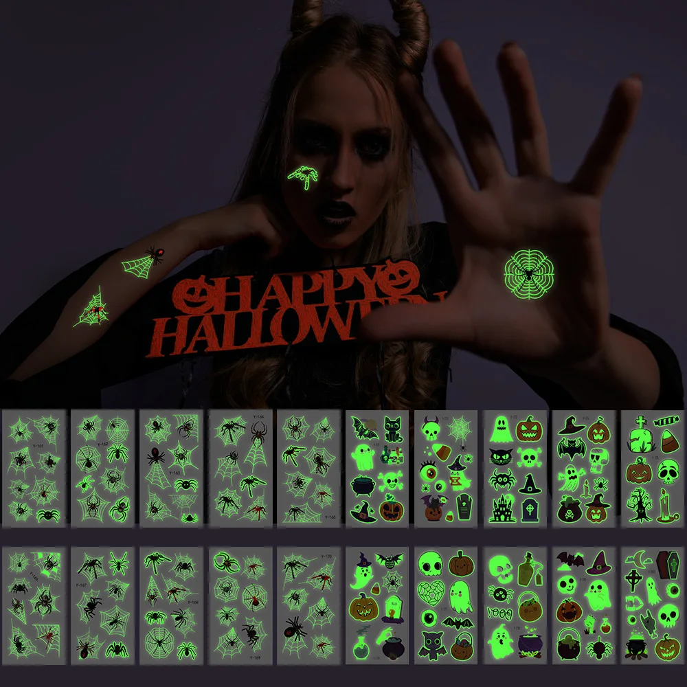 Body Art Uv Glow Water Transfer Temporary Tattoo Stickers Glow In Dark Neon Halloween Fluorescent Tattoo Stickers