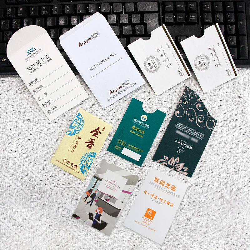Wholesale hotel key card paper holder sleeve custom room keycard envelopes pouch business card key paper pocket bag