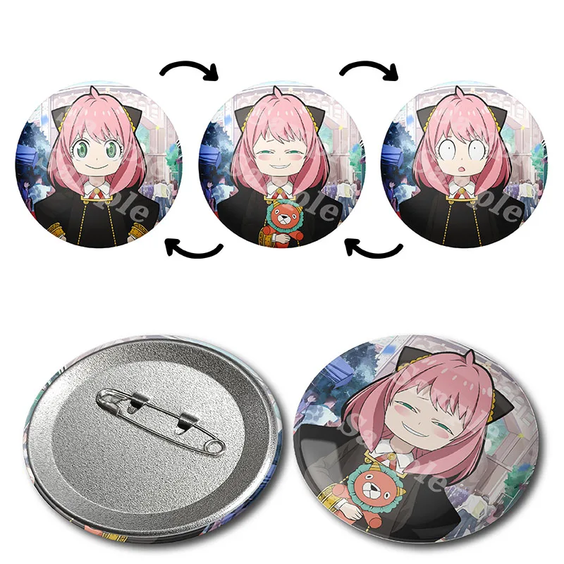 2023 New Product Japanese Anime Character Pins 3D Changing Flip Badges 3D Lenticular Anime Motion Pins Button Badges Tinplate