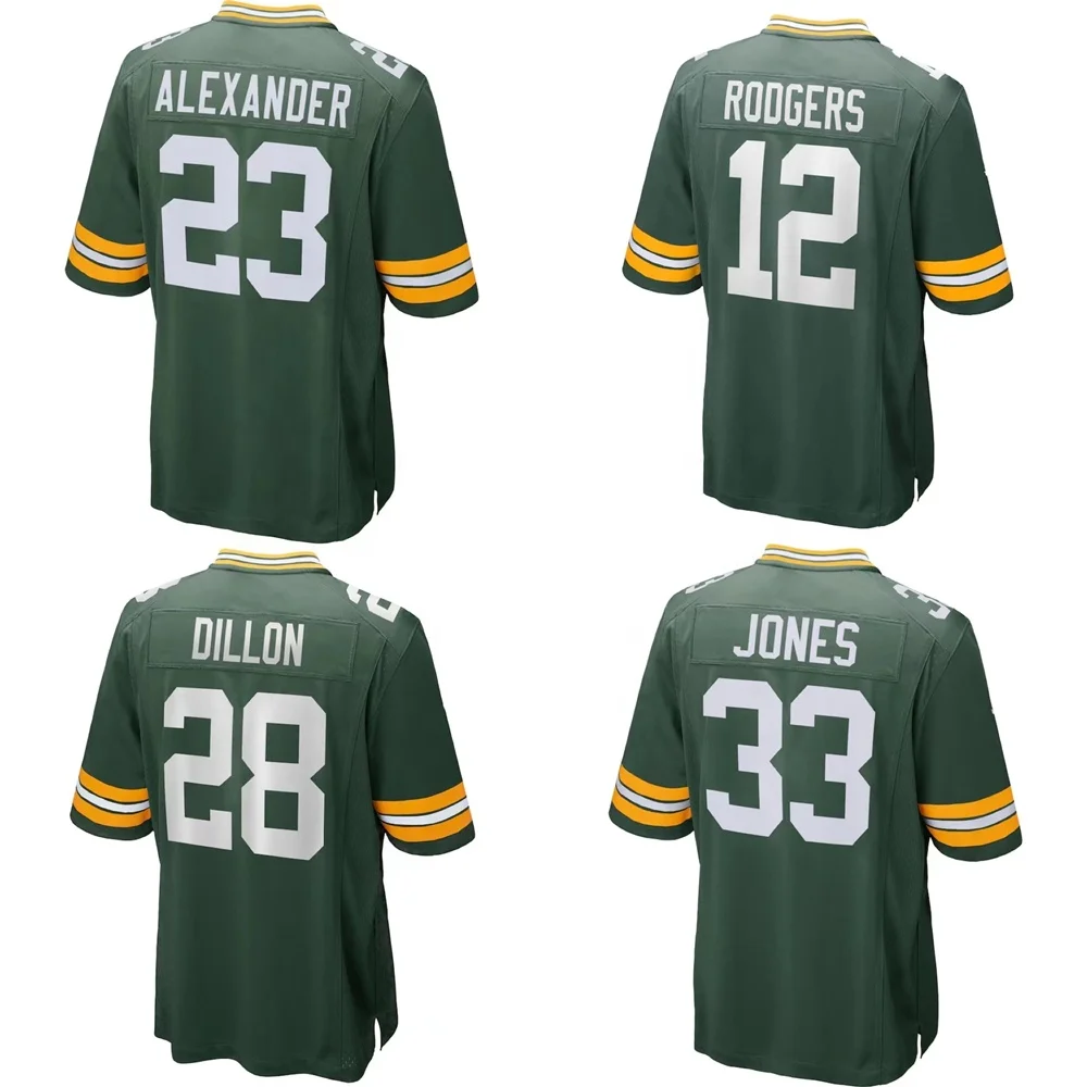 Custom Green Bay City Team Club Uniform Stitched American Football Jersey Packer game 12 Rodgers 17 Adams 23 Alexander